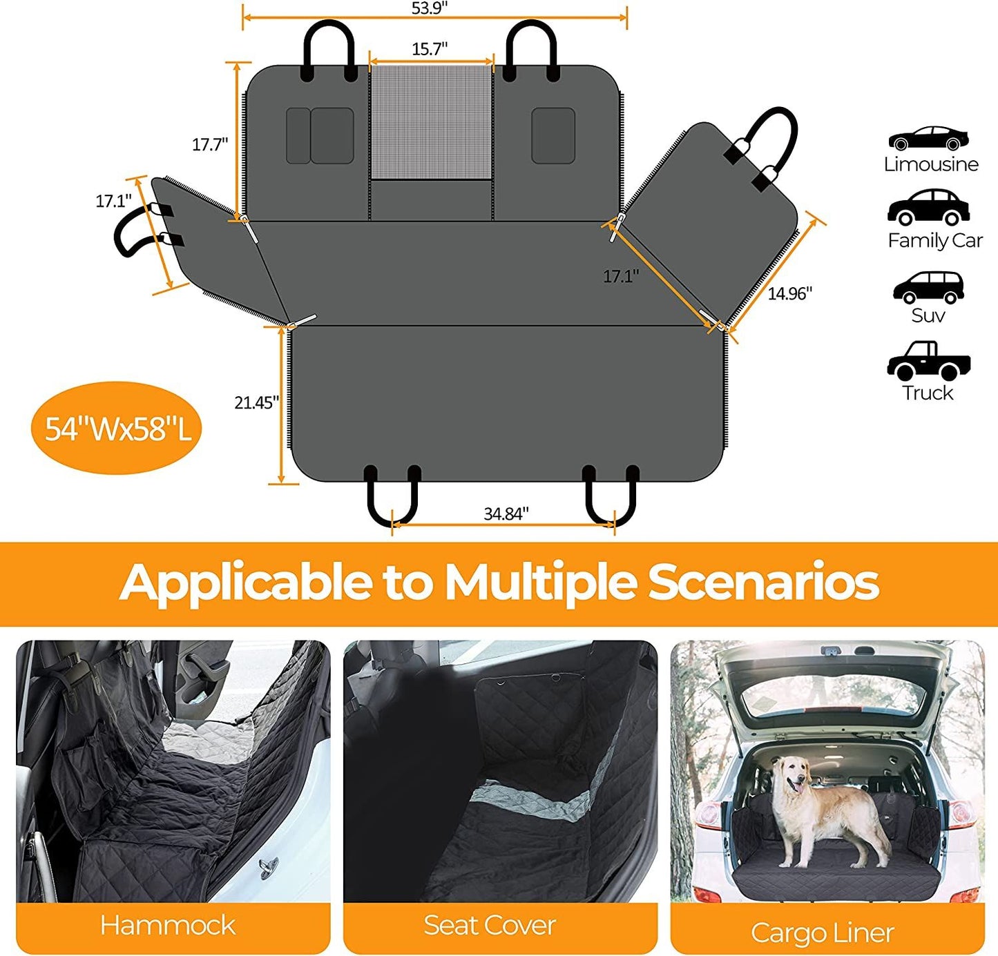 Simple Deluxe Dog Car Seat Cover for Back Seat for Cars, Trucks, SUVs, Standard