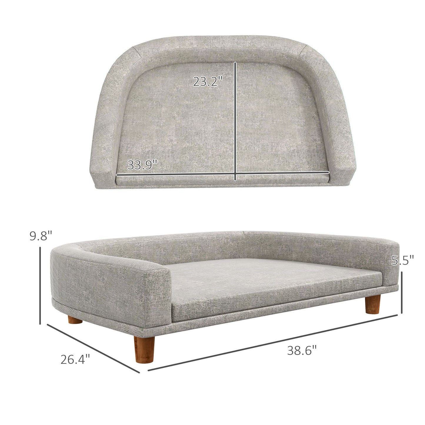 PawHut Dog Sofa Couch, Pet Bed with Comfortable Luxury Cushion, Washable Cover, Wooden Legs, Anti-slip Mat for Large Dogs, Cats, Kittens, Gray