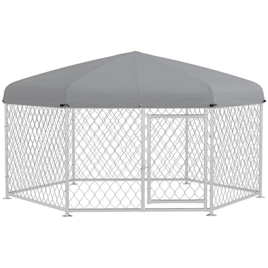 PawHut 6.9' x 6.1' x 4.9' Dog Kennel Outdoor Dog Run with Waterproof for Medium and Large-Sized Dogs, Silver