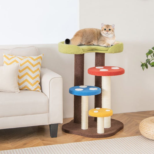 3-In-1 Cat Tree 3 Full-Wrapped Sisal Posts Removable Mat and Platforms