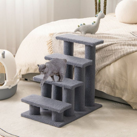 TailEssentials, 24 Inch 4-Step Pet Stairs Carpeted Ladder Ramp Scratching Post Cat Tree Climber
