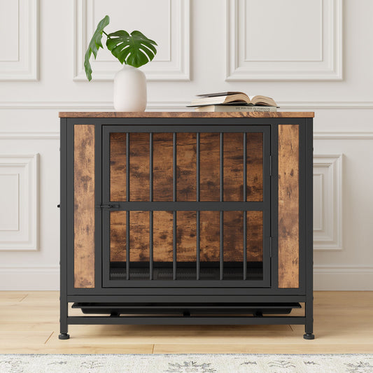 Decorative Pet Crate House for Small Dog Indoor Use (Rustic Brown)