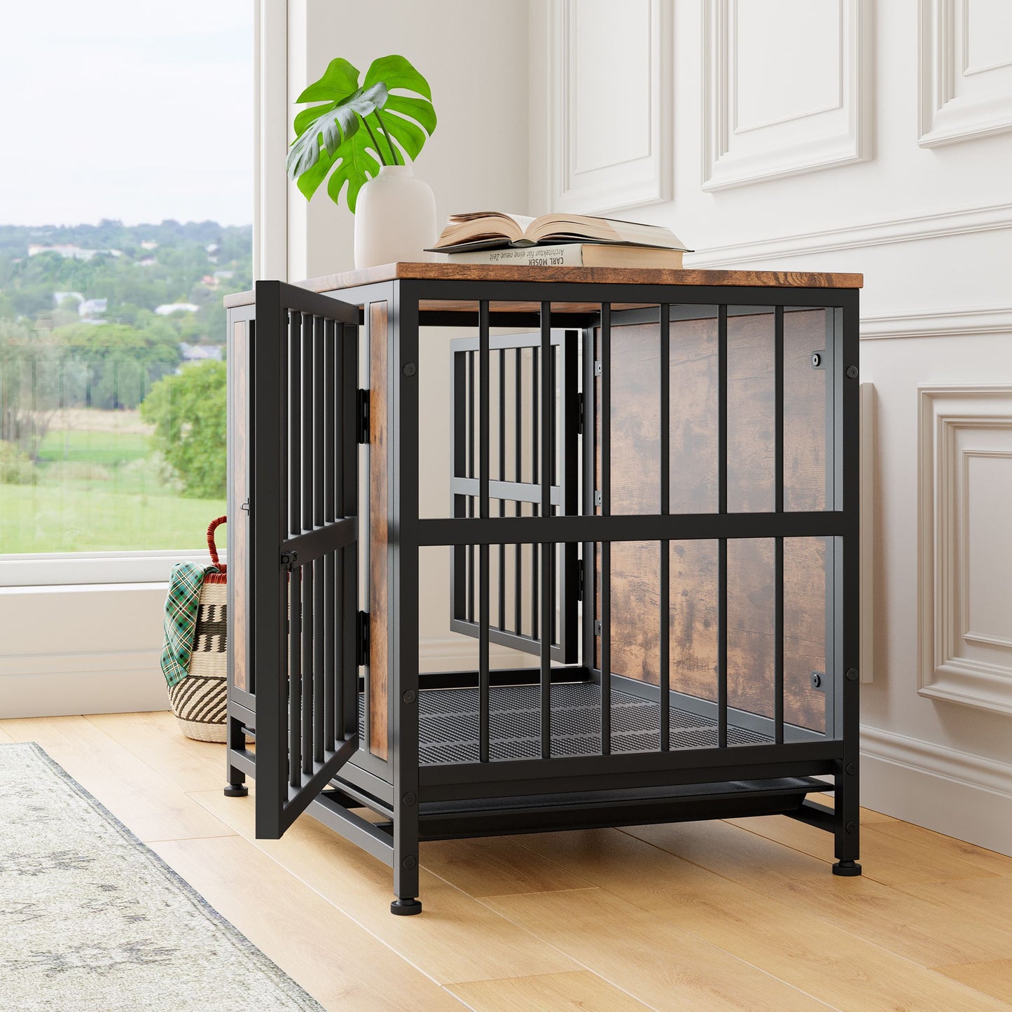 Decorative Pet Crate House for Small Dog Indoor Use (Rustic Brown)