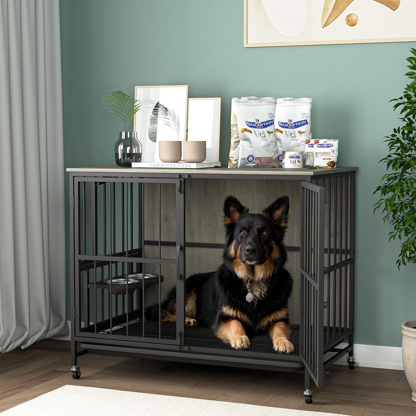 Modern Kennel Dogs room up to 80 LB, Dog crate furniture with Multi-Purpose Rremovable Ttray