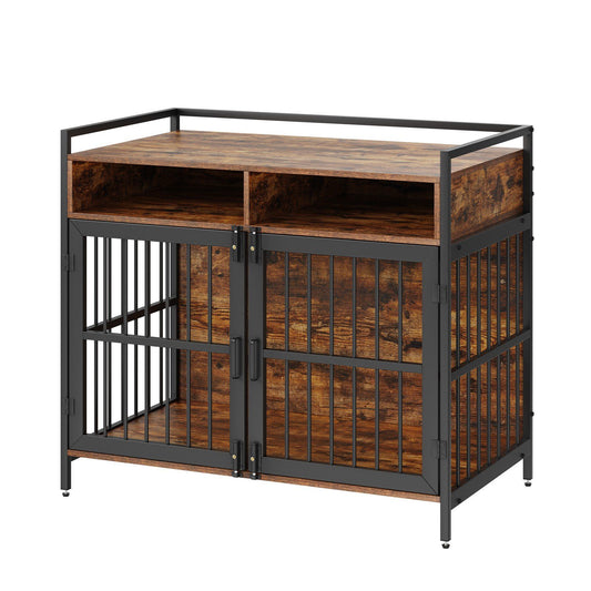 Wooden Dog Cage for Large/Medium Dog Indoor, Hold up to 70 lbs, Rustic Brown