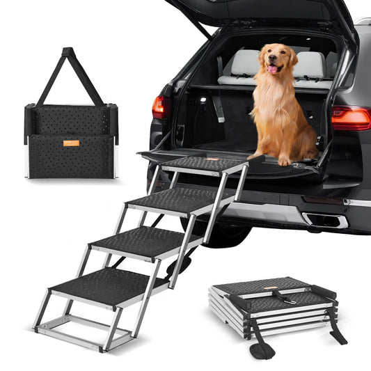 Dog Stair for Cars 4-step Folding Dog Steps Aluminum Loads up to 150 lbs