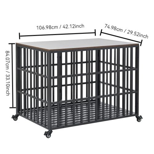 42" Heavy Duty Dog Crate for Large Medium Dogs, Furniture Style cage with 4 Lockable Wheels and 2 Locks