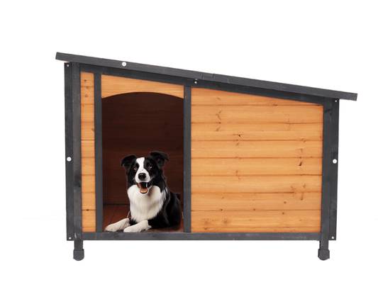 Wooden Dog Kennel for Winter with Raised Feet Weatherproof for Large Dogs(Gold red and black) PVC waterproof roof (L)