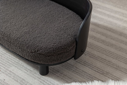 Scandinavian style Elevated Dog Bed Pet Sofa With Solid Wood legs and Bent Wood Back, Cashmesh Cushion, Black wood, Darcy grey cashmesh