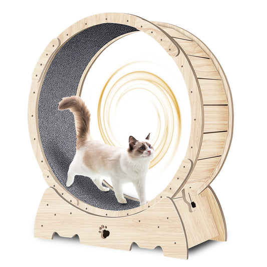 TailEssentials, Cat Exercise Wheel for Indoor Cats, Cat Running Wheel with Carpeted Runway, Cat Sport Treadmill Wheel for Kitty's Longer Life, Fitness Weight Loss Device, 37" Natural Wood Color