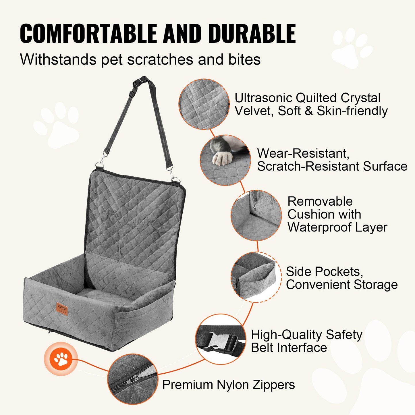 Dog Booster Car Seat Pet Car Seat for Small Medium Dog up to 40 lbs Gray