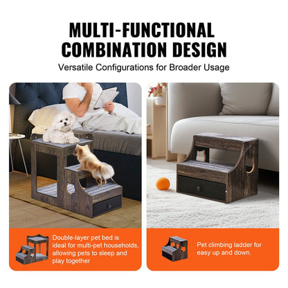Pet Bunk Bed with Stairs Dog/Cat Window Perch with Storage Indoor Gray